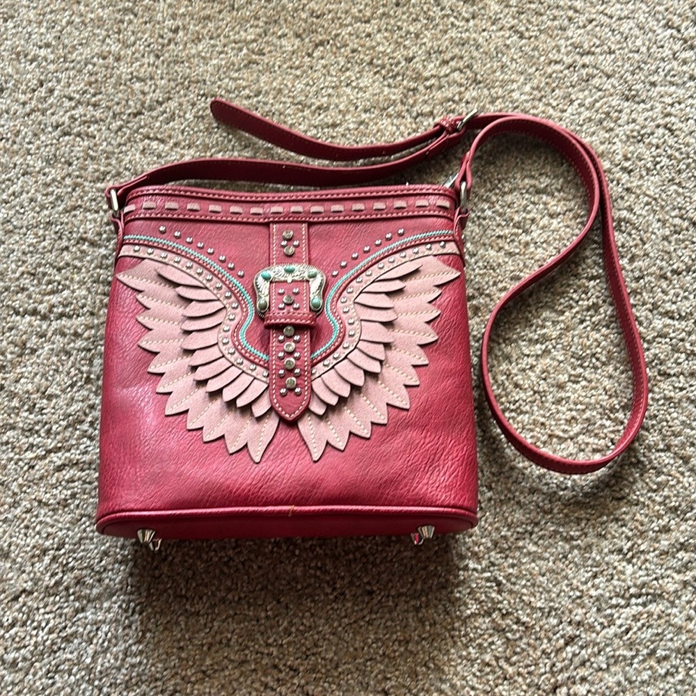 American Bling Red Leather Wing Buckle